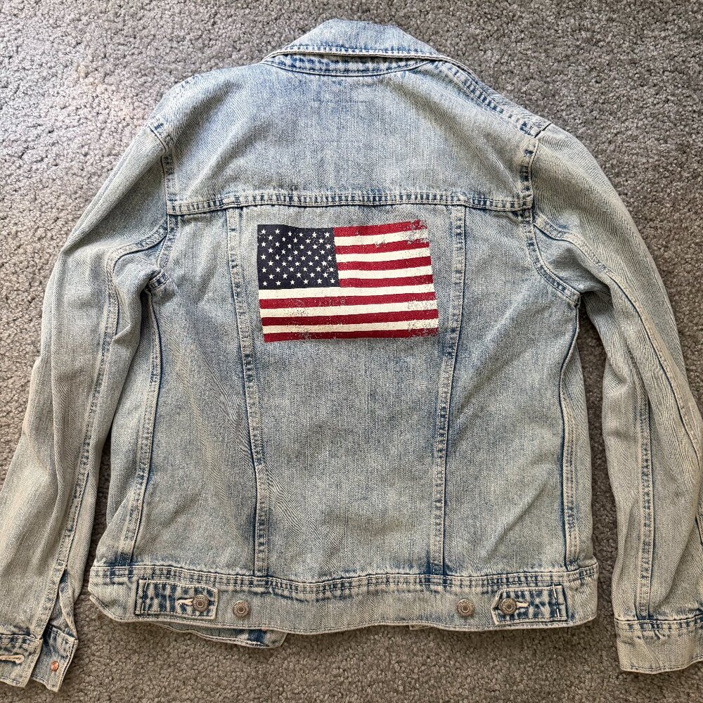 Old Navy Denim American Flag Vintage Jean Jacket Patriotic July 4th